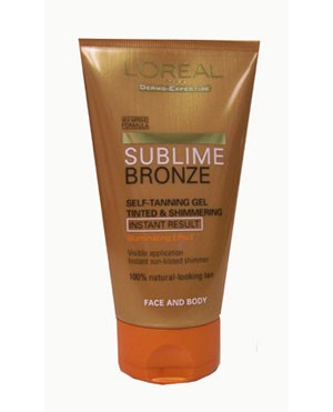 Loreal Sublime Bronze self-tanning gel tinted and shimmering