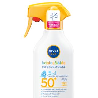 Nivea Sun Babies & Kids sprej sa raspršivačem – SPF50+ zaštita od sunca za osetljivu i kožu sklonu alergijama